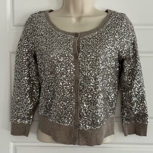 American Eagle Outfitters Sequined Mesh Overlay Cropped Cardigan Size M Sparkly